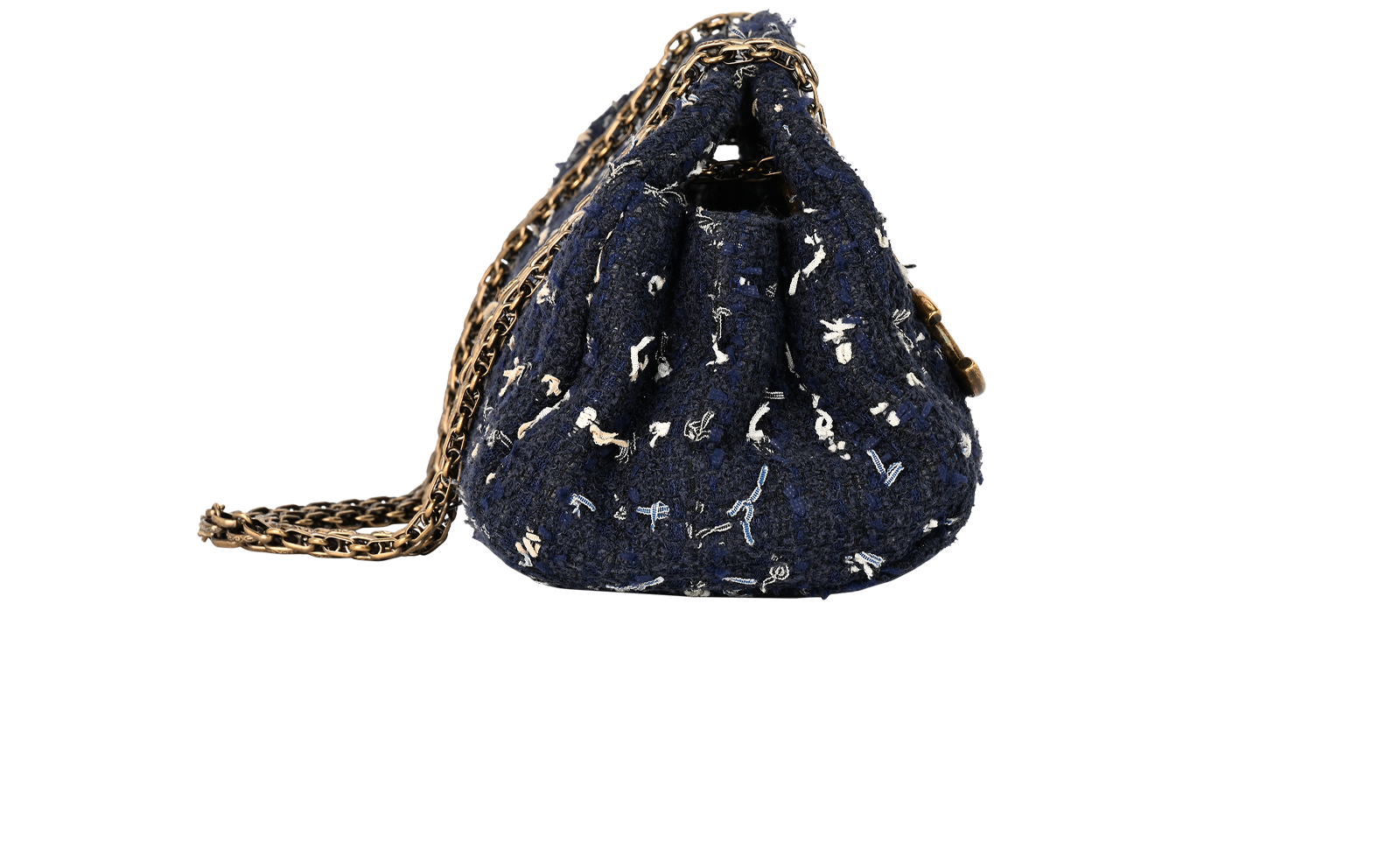 Tweed Mini Mademoiselle, &pound;1,100, Handbags, Navy, Fabric/Leather, Side view